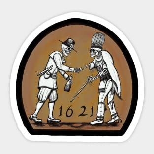 Pilgrim & Wampanoag Skeletons 1621 Sticker